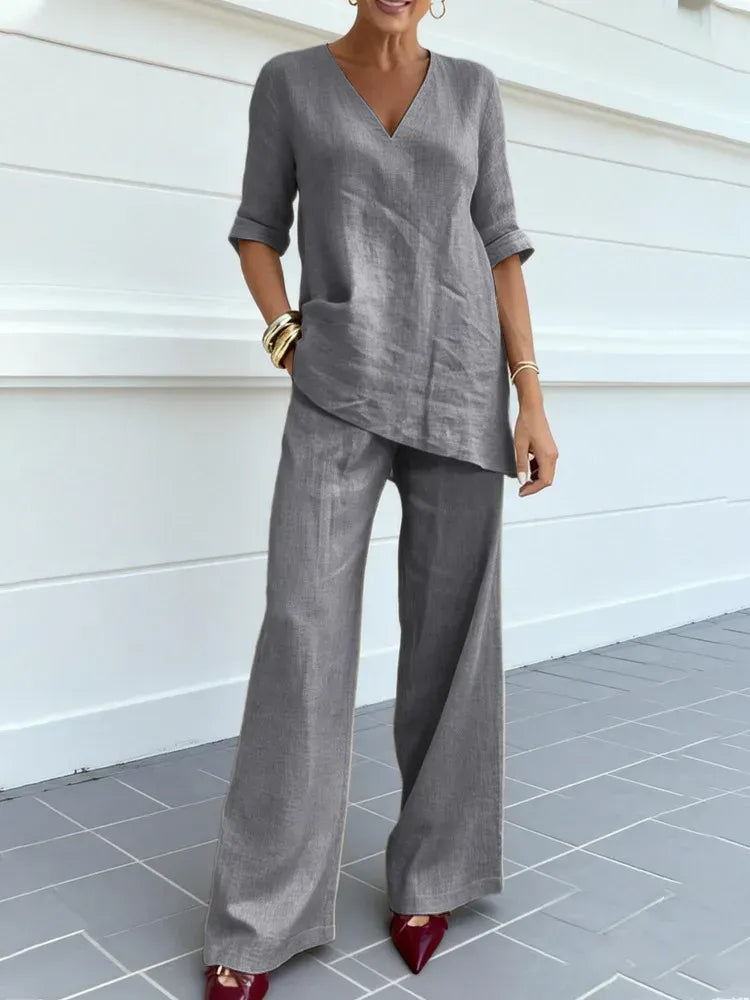 Susana | Completo Due Pezzi con Top a Manica Media e Pantaloni Dritti